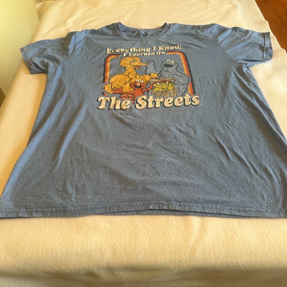 Sesame Street Mens Graphic T Shirt XL Blue Everything Learned On Streets Elmo